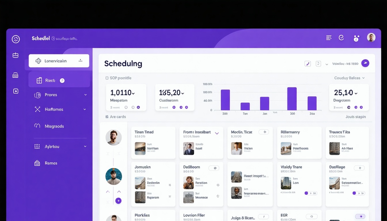 A modern dashboard displaying scheduling and workflow integration visuals