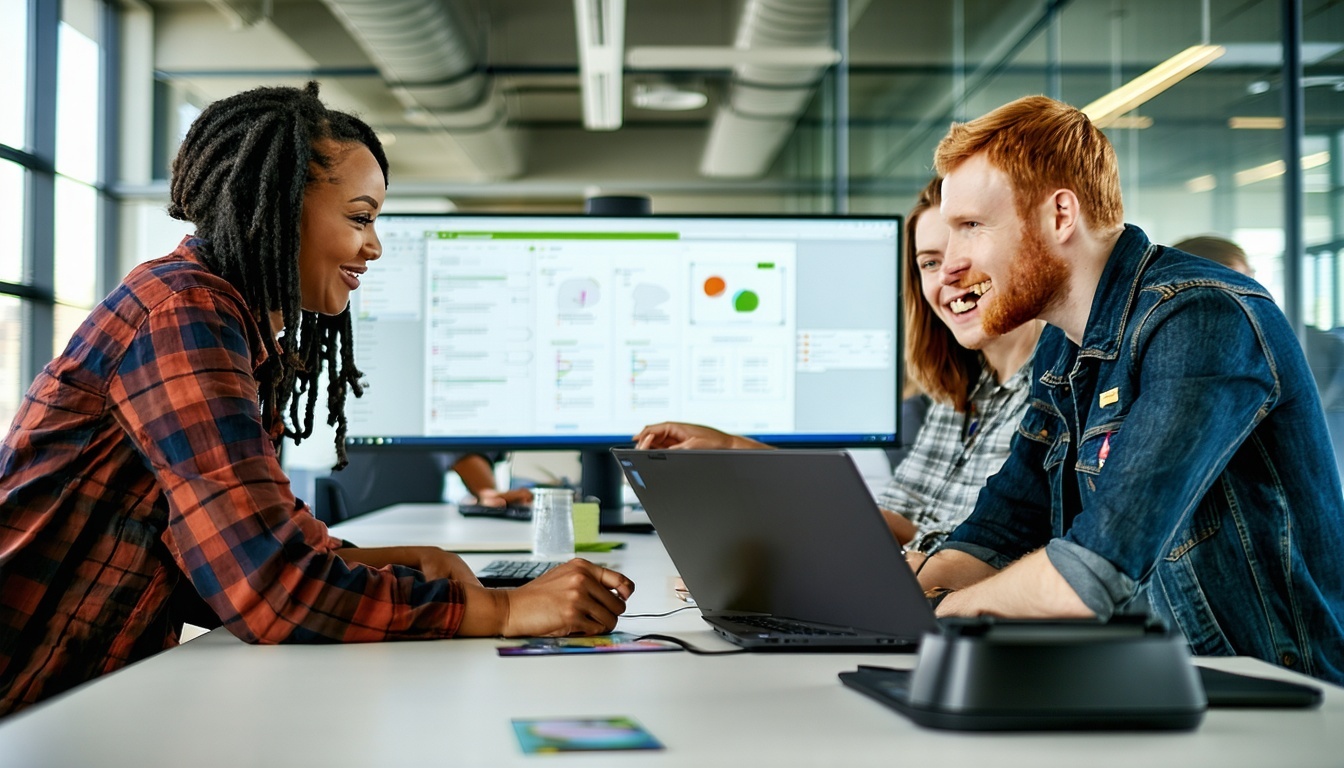 Team collaborating during a software implementation session